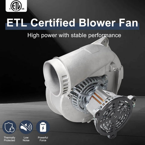 Bangin Replacement Furnace Draft Inducer Blower Motor For Rheem Ruud Jakel Fasco Ametek Rotom Packard Direct Fit And Compatible With 70 24157 03 And 7021 11559 Models, showing side view with fan and motor details