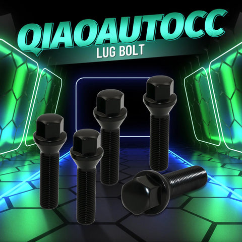 M14x1.5 European Lug Bolts 60 Degree Conical Seat 45mm Thread Length 17mm Hex Black Finish Ideal For Wheel Spacers And European Vehicles 20 Pack Durable Alloy Construction Corrosion Resistant Finish For Long Lasting Performance And Easy Installation arranged in futuristic setting