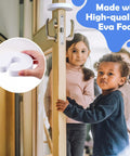 Children beside a door with 10 Pack Door Pinch Guards For Kids Thick Door Slam Stopper Finger Trap Protector Babyproofing Safety Guards.