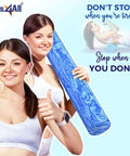 Woman holding Firm EVA Foam Roller For Back And Full Body Therapy, Round Roller For Exercise Yoga And Pilates, blue, 36 inch length