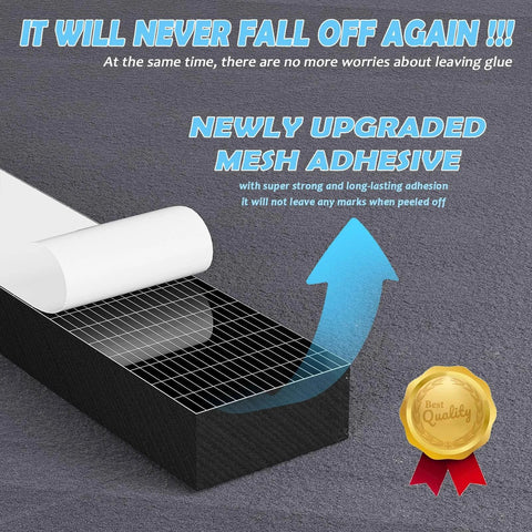 Close-up of 33FT EVA Weather Stripping Door Seal Foam Tape showing upgraded mesh adhesive with flexible grip.