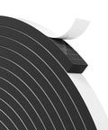Close-up of 33FT EVA Weather Stripping Door Seal Foam Tape with Adhesive, showing black foam material and mesh adhesive backing.