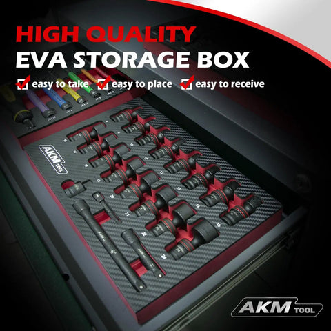 Three Eighths Inch Drive Universal Impact Socket Set, AKM TOOL, 20 Piece With 360 Degree Rotating Universal Joint in EVA storage box