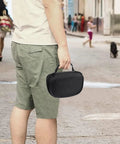 Person carrying durable hard EVA travel case protects your reusable half mask respirator 6100 6200 series and accessories