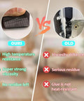 Comparison of 33FT EVA Weather Stripping Door Seal Foam Tape vs old tape, highlighting high temperature resistance and residue-free performance.