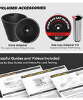 HyperSmoke Automotive Smoke Machine accessories, including cone adapter, gas cap adapter, and leak testing guides.