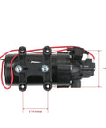 Side view of OEM Everflo 2.2 GPM, 12 Volt, 70 PSI, Diaphragm Pump EF2200 with dimensions highlighted for agricultural use.