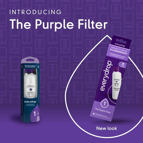Water Filter 1 EDR1RXD1 For Refrigerator, Compatible With Whirlpool Maytag Amana, Purple Pack with packaging and new look