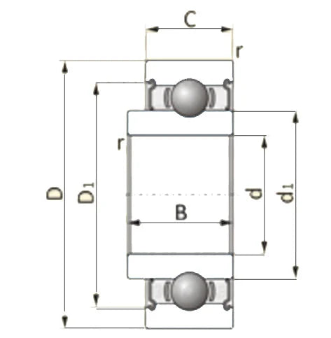 EX6303ZZ Ball Bearing with extended ring on one side 17x47x14/17mm - VXB Ball Bearings