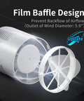Quiet 110 CFM Exhaust Fan With 1.0 Sones White Square Ceiling Or Wall Mount For Bathroom, Corridor, Office, Laundry Or Shop 5.9 Inch Duct 7.6 Inch Panel Beastly Power High Efficiency ABS Construction showing film baffle design.