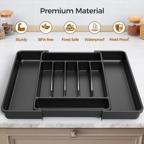 Expandable Extra Large Silverware Organizer For Deep Kitchen Drawers With Two Adjustable Panels BPA Free Food Safe Plastic