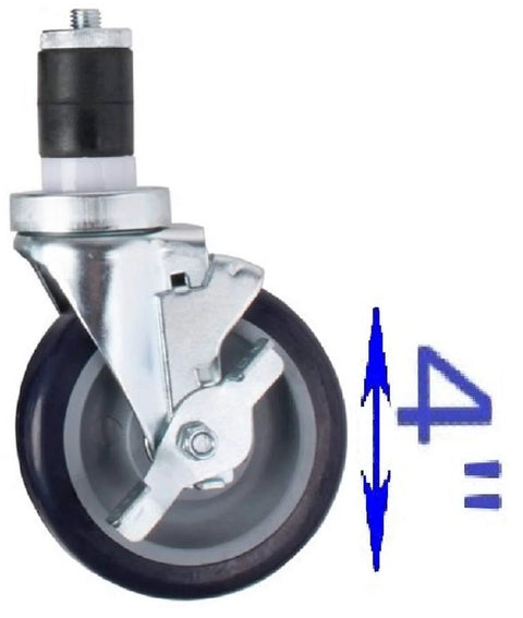 Expanding Stem Casters For Work Tables And Equipment Stands 4 Inch Wheel Set With Brakes On Two Casters And Two Without