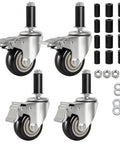 Expanding Stem Caster Wheels, 3 Inch, Dual Brake, Set Of 4 For 7/8 To 1-5/8 Inch Tube Legs, Fits Stainless Steel Prep Tables.