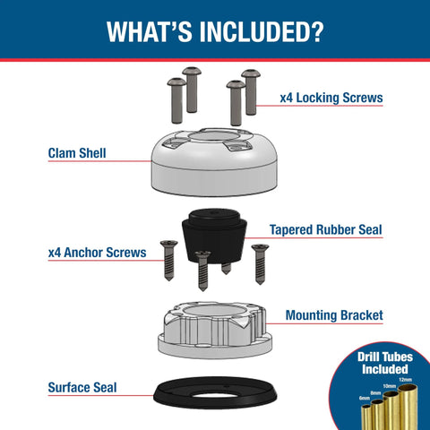 Exploded view of Round Cable Gland For Marine Grade Waterproof Cable Pass Through Seal Stainless Steel CG30SW With White Powder Coat Finish Built For Wet Environments Tough As Nails Cable Sealing Solution parts and components.