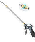 Front view of extendable air blow gun with a 19 to 28 inch nozzle, all metal body, rubber grip, used for dust and debris removal.