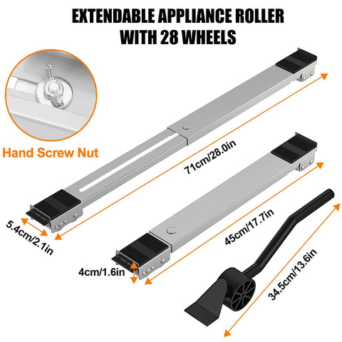 Appliance Rollers With 360° Swive Wheels, Anti Slip Heavy Duty Extendable Mover Tools with 28 Roller & Lifting Lever Tool For Moving