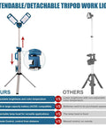 Heavy Duty Tripod Work Light With Detachable Magnetic Lamp Head, 6000 Lumens, Dual Color Temperature, 8000mAh Battery comparison