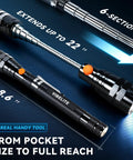 Extendable Magnetic Flashlight with Telescoping Magnet Pickup Tool, shown extended to 22 inches, aluminum, with three LED lights