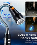 Extendable Magnetic Flashlight with Telescoping Magnet Pickup Tool with 360-degree flexible neck highlighting LED lights in use