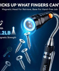Extendable Magnetic Flashlight with Telescoping Magnet Pickup Tool in action, picking up metal screws.