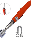 Extendable magnetic pick up tool extends to 31 inches and pulls up to 20 pounds, with cushioned grip, shown with 20lb magnet symbol