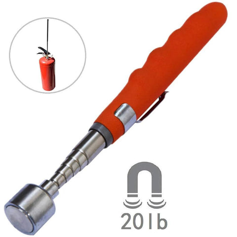 Extendable magnetic pick up tool extends to 31 inches and pulls up to 20 pounds, with cushioned grip, shown with 20lb magnet symbol