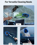 Windshield Cleaning Tool With Extendable Handle And Microfiber Pad Set For Auto Glass And Car Interior Detailing Reusable Wiper Brush Kit Includes Four Pads Blue 21 Inch Reach For Easy Car And Home Cleaning