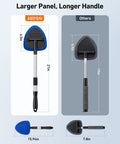 Comparison of Windshield Cleaning Tool With Extendable Handle And Microfiber Pad Set For Auto Glass And Car Interior Detailing Reusable Wiper Brush Kit Includes Four Pads Blue 21 Inch Reach versus standard model with measurements.