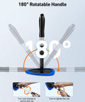 Windshield Cleaning Tool With Extendable Handle And Microfiber Pad Set showing 180-degree rotation and handle adjustment