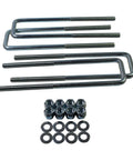 Extended square U bolt kit for 2.5 inch wide leaf springs with a 12.5 inch length and 9/16 inch bolts with washers and nuts