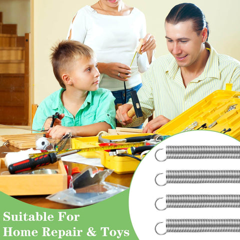 Family working on DIY project with 4 Pack Extension Springs With Hook Ends Three Eighths Inch By Six And One Half Inch Stainless Steel Heavy Duty