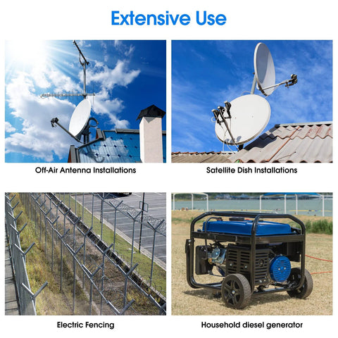 4 Ft Copper Bond Ground Rod Kit With Easy Install Bronze UL Listed Clamp 5/8 Inch Grounding Rod for diverse electrical uses, including satellite, fence protection, and generator grounding.