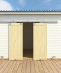 8Ft Box Rail Exterior Barn Door Hardware Kit For Two Doors With Heavy Duty Sliding Track And Wall Mount Brackets Installed
