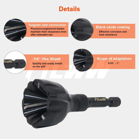 Image showing details of the Pro Grade Deburring External Chamfer Tool With Tungsten Carbide Blades, 3 16th to 1 Inch Range.