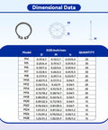 Dimensional chart for Premium Alloy Steel External Circlip Snap Ring Kit with 315 Piece Set, showing sizes M4 to M28