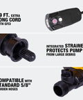 External Pump Accessory For Wet Dry Vacs That Reaches Hard To Reach Areas Dewalt DXVPA101 with 19 ft cord, strainer, hose adapter