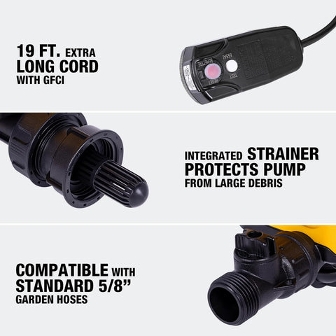 External Pump Accessory For Wet Dry Vacs That Reaches Hard To Reach Areas Dewalt DXVPA101 with 19 ft cord, strainer, hose adapter