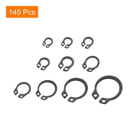 External Retaining Ring Kit, 145 Pieces, 10 Sizes From M5 To M14, 65Mn Carbon Steel Circlip Snap Rings Assortment Display