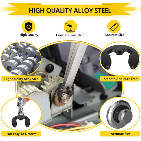 External Retaining Rings Set 330-Piece Alloy Steel E-Clip Assortment M1.5 To M15 for various applications