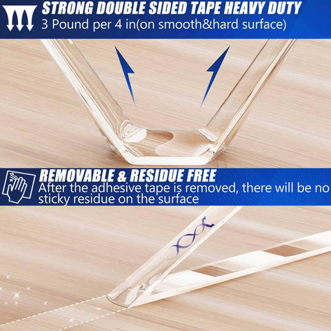 Extra Wide Double Sided Mounting Tape Heavy Duty Clear Adhesive Strips showing strong hold and removable feature.