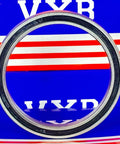 60x75x7mm Extra Thin Section Ball Bearing showing rubber seals and chrome steel construction on blue background.