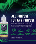 Eco Friendly Hedge Trimmer Oil For Blades 1 Oz Plus 4 Oz Spray And Cleaner For Tools Non Toxic Resin Solvent Made In The USA For Your Green Thumb And Mini Chainsaw Maintenance. All Purpose lubricant bottle with garden tools icons and benefits.