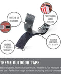 Extreme Outdoor Double Sided Mounting Tape Built To Handle Up To 15 Pounds On Brick Or Rough Surfaces UV And Weather Resistant 14 Ft Roll Tough As Nails Industrial Strength Adhesive For Outdoor Projects shown with features like water resistance and professional grade.