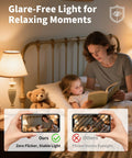 Mother reading to child with no flicker from lamp, showcasing Soft White 2700K Dimmable E12 LED Bulbs 60W Equivalent Frosted Glass.