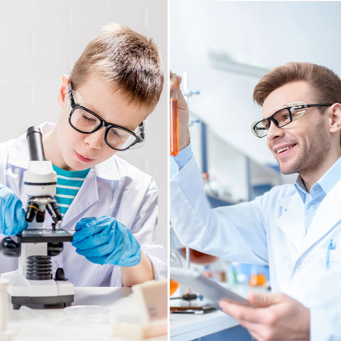 Scientists wearing Glasses Side Shields for Eye Protection TPU Shields for Small to Medium Eyewear during lab work