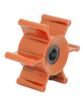 Front view of JOHNSON PUMP - SPX FLOW EZ Reverse Impeller F4 Poly, orange polypropylene replacement part for marine pumps.