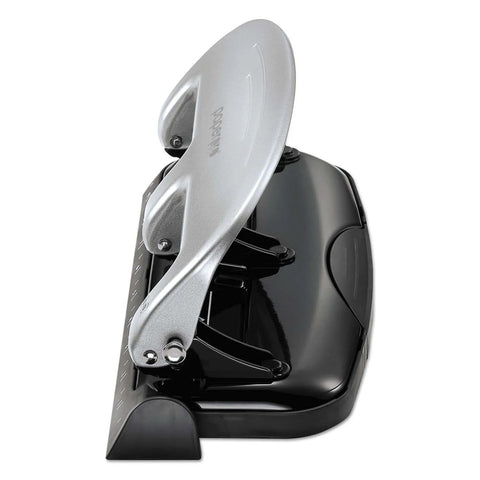 Side view of EZ Squeeze 3 Hole Punch 20 Sheet Capacity No Jam Technology Reduced Effort Metal Body with Integrated Ruler