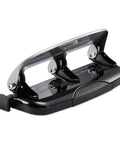 EZ Squeeze 3 Hole Punch 20 Sheet Capacity No Jam Technology Reduced Effort Metal Body Integrated Ruler, side view