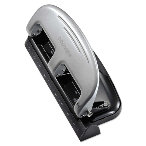 EZ Squeeze 3 Hole Punch 20 Sheet Capacity No Jam Technology with Metal Body and Integrated Ruler, side view