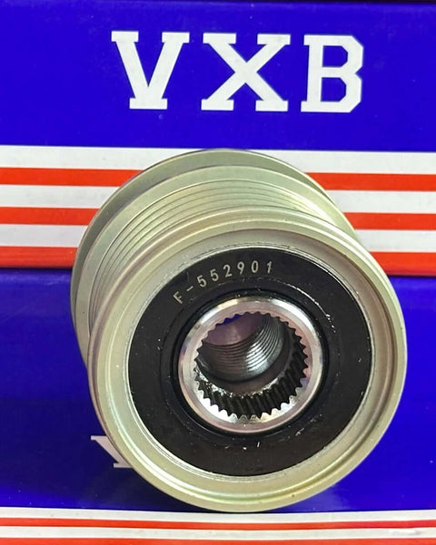 Front view of F-552901 Freewheel Alternator Clutch Pulley for Mercedes Benz, showcasing the pulley design and labeling.